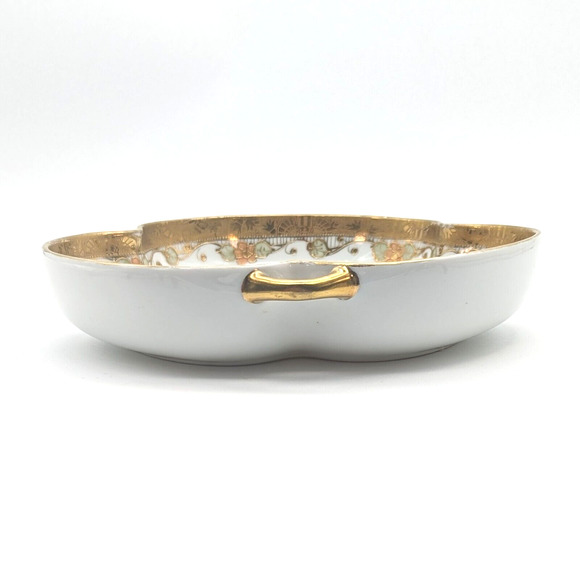 Antique Noritake Morimura Nippon Scalloped Dish with Moriage Gilding and Handles - Picture 7 of 12